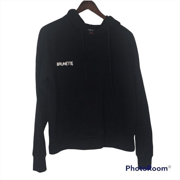 Brunette The Label Black Brunette Embroidered Cropped Hoody Sz S/M - Picture 1 of 10